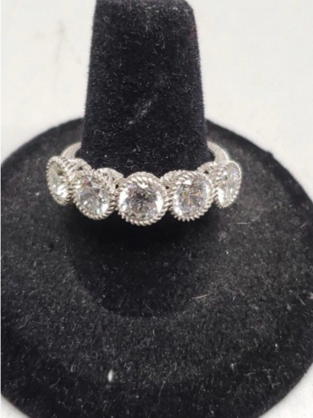Judith Ripka 5-Stone CZ Cable Sterling Silver Ring Size 8